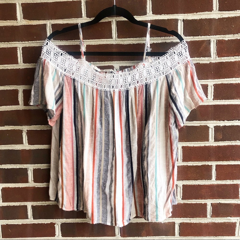 LC a lauren Conrad Off the Shoulder Stripe Top S